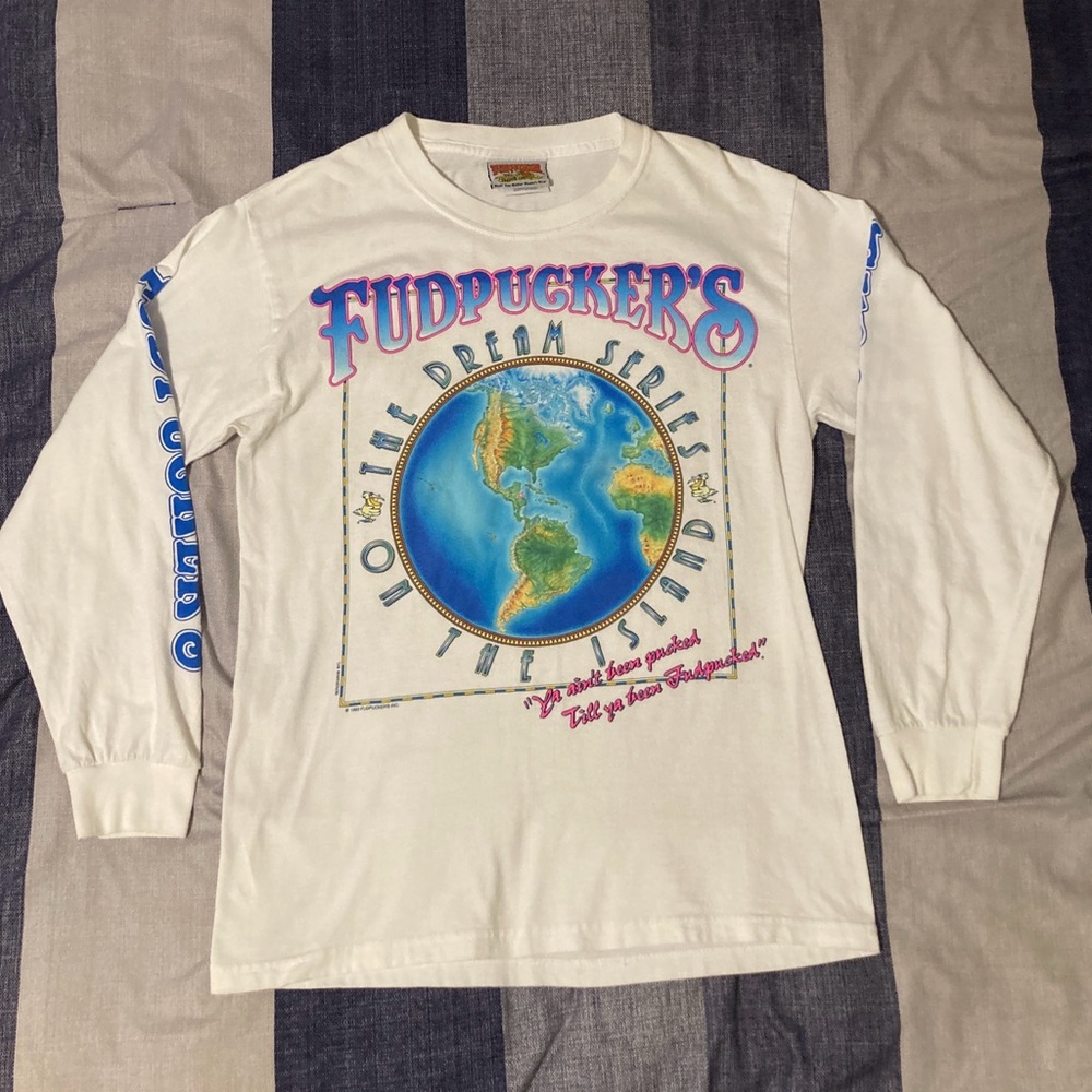 Vtg 1993 Fudpuckers Unisex T Shirt Sz S Longsleeve White Dual Sided Graphics